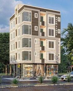 Mid-rise residential building with retail, signed Anum Tower