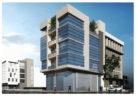 Glass and stone corner commercial building