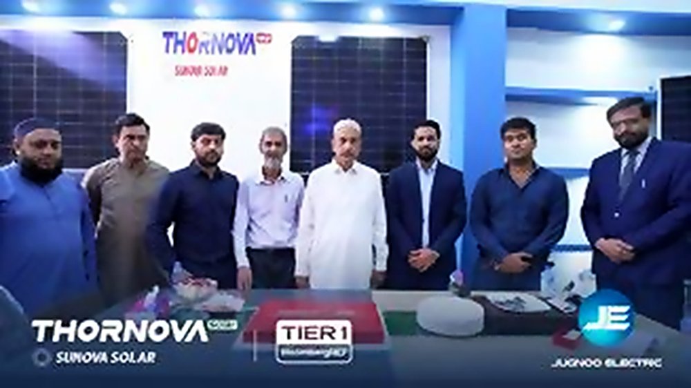 The team standing inside the Thornova showroom